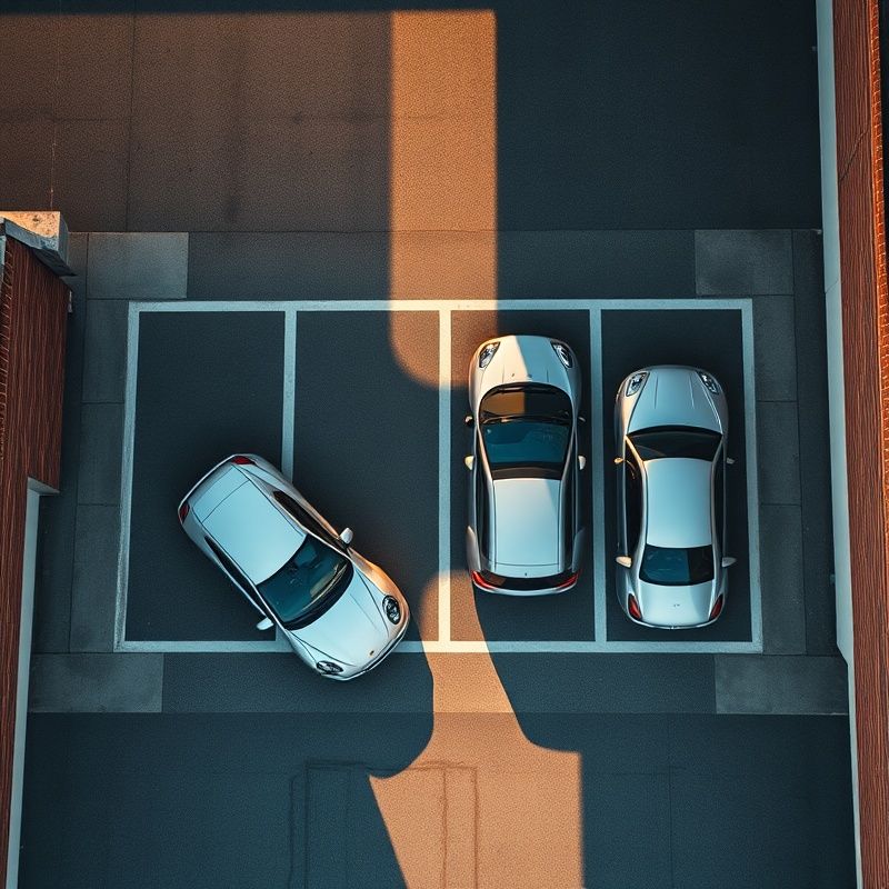 Widok z lotu ptaka na cztery samochody zaparkowane w nowoczesnym parkingu